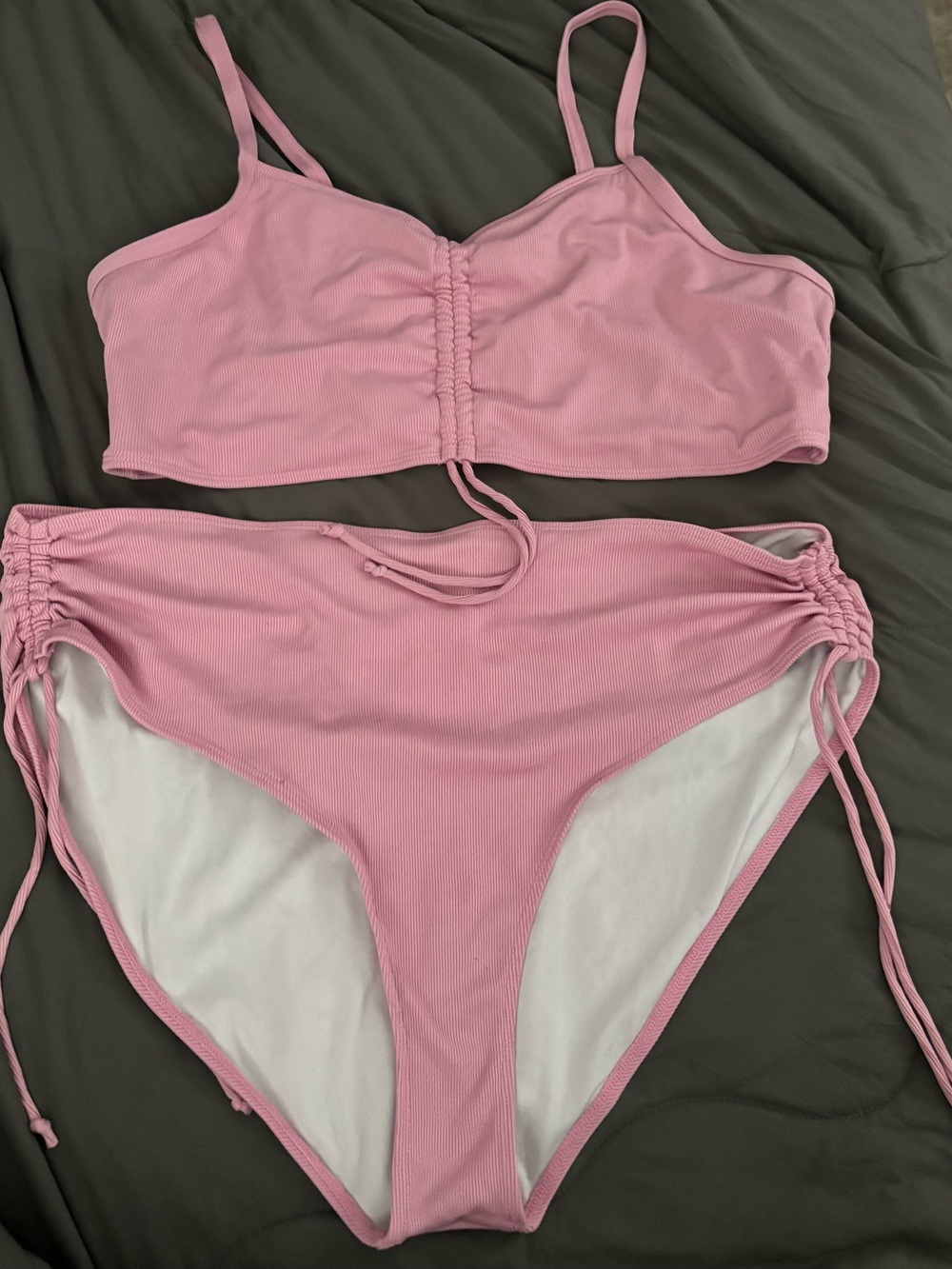 SHEIN Pink Ruched Tie-Front Bikini Set